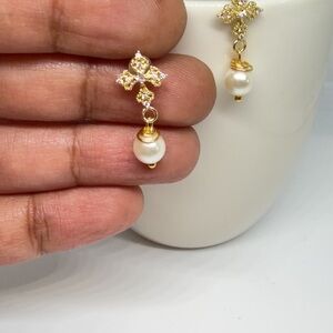 Others Follow Gold and Pearl Floral Earrings